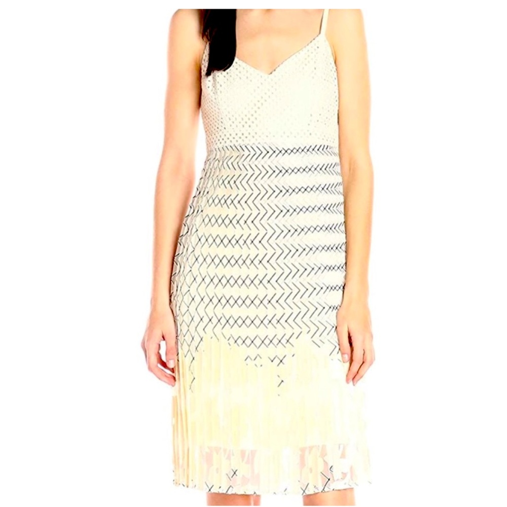 Anthropologie plenty by Tracy Reese Pleated dress- Sz-12 -cream w/black